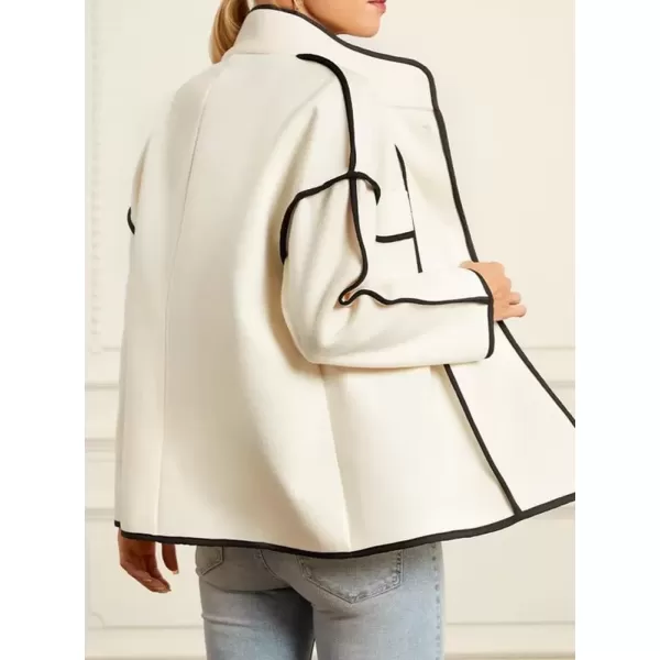 imagechouyatou Womens Winter Stand Collar Button Down Wool Coat Casual Loose Short Wool JacketWhite