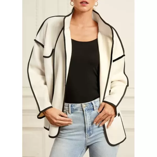 imagechouyatou Womens Winter Stand Collar Button Down Wool Coat Casual Loose Short Wool JacketWhite