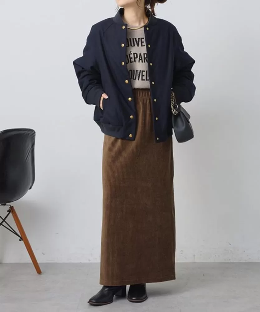imagechouyatou Womens Cute Corduroy Midi Long Skirt High Elastic Waist Back Slit Vintage Maxi SkirtBrown