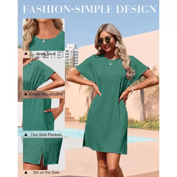 imageMOLERANI Womens Summer Short Sleeve TShirt Dress Casual Loose Slit Beach Mini Tunic Dress with Pockets01 Grass Green