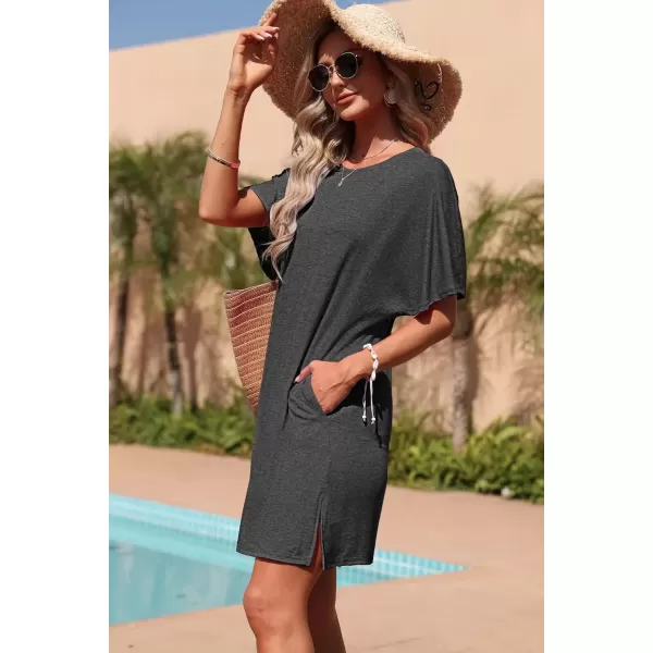 imageMOLERANI Womens Summer Short Sleeve TShirt Dress Casual Loose Slit Beach Mini Tunic Dress with Pockets01 Grey