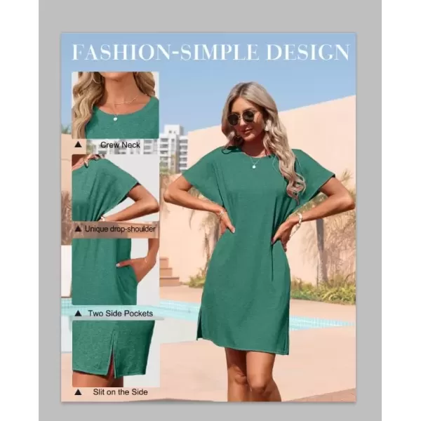 imageMOLERANI Womens Summer Short Sleeve TShirt Dress Casual Loose Slit Beach Mini Tunic Dress with Pockets02 Pink Fruit