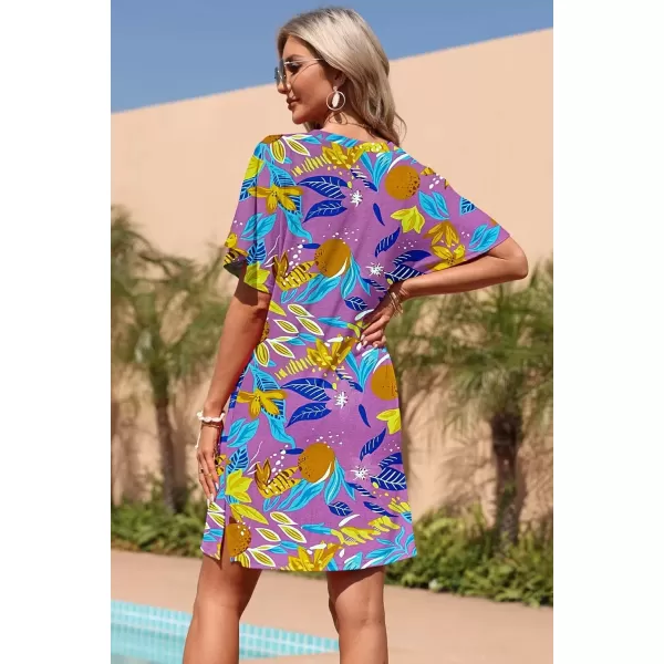 imageMOLERANI Womens Summer Short Sleeve TShirt Dress Casual Loose Slit Beach Mini Tunic Dress with Pockets02 Pink Fruit