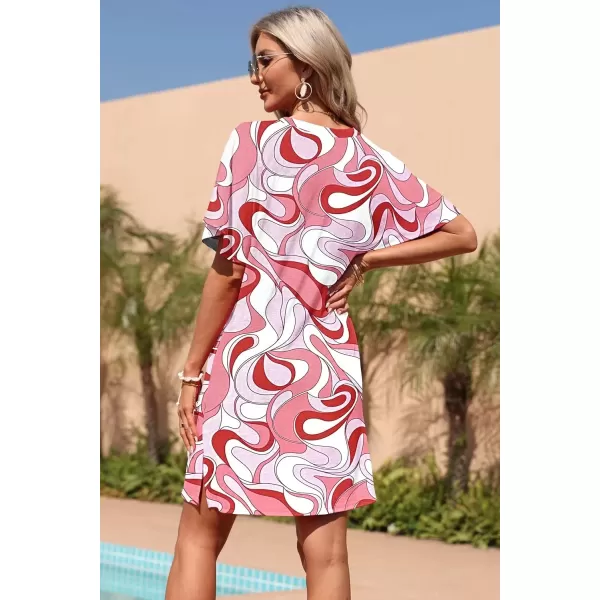 imageMOLERANI Womens Summer Short Sleeve TShirt Dress Casual Loose Slit Beach Mini Tunic Dress with Pockets02 Print Pink