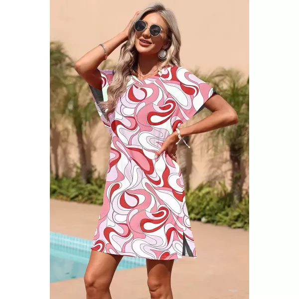 imageMOLERANI Womens Summer Short Sleeve TShirt Dress Casual Loose Slit Beach Mini Tunic Dress with Pockets02 Print Pink