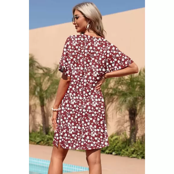 imageMOLERANI Womens Summer Short Sleeve TShirt Dress Casual Loose Slit Beach Mini Tunic Dress with Pockets02 Red Flower