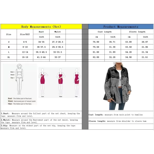 imagechouyatou Women Tweed Long Sleeve Button Down Splicing PU Shirt Jacket Faux Leather Shacket Trench CoatBlack