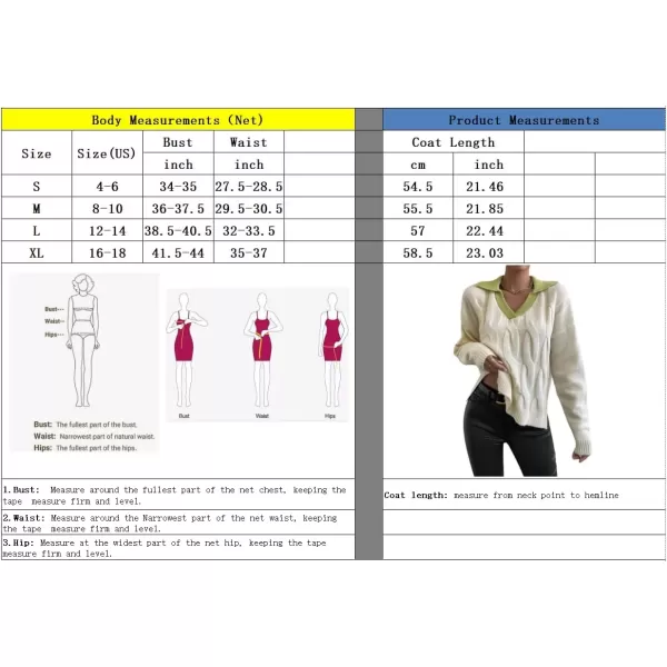 imagechouyatou Womens Cable Knit Side Slit Pullover Sweater Contrast Polo V Neck Collared Long Sleeve Jumper TopsBeige Greencollar