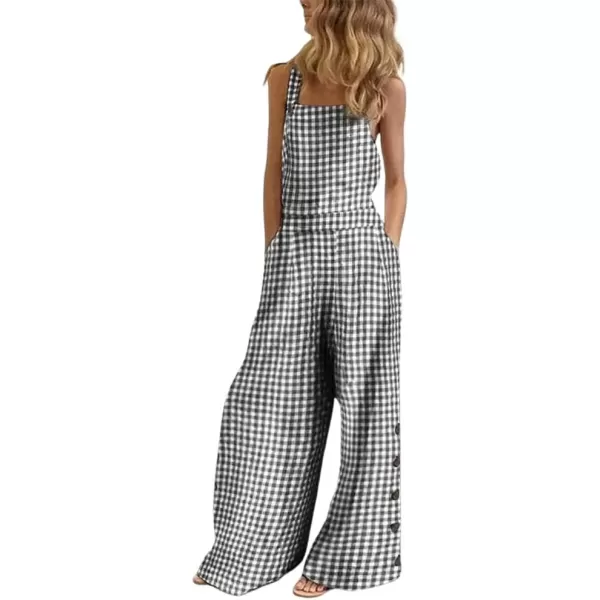 imagechouyatou Womens Casual Spaghetti Strap Plaid Wide Leg Bib Overall Jumpsuit Palazzo Pants with PocketsGray