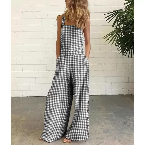 imagechouyatou Womens Casual Spaghetti Strap Plaid Wide Leg Bib Overall Jumpsuit Palazzo Pants with PocketsGray