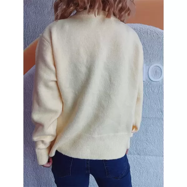 imagechouyatou Womens Color Block Bow Print Cardigan Sweater Crew Neck Button Down Coatigan CoatApricot