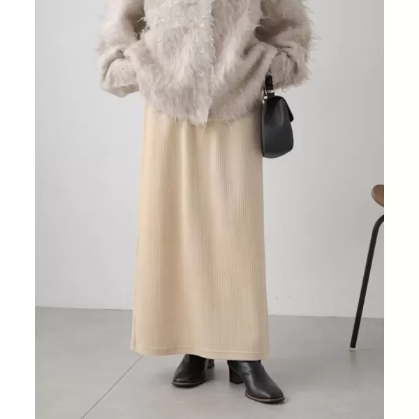 imagechouyatou Womens Cute Corduroy Midi Long Skirt High Elastic Waist Back Slit Vintage Maxi SkirtBeige