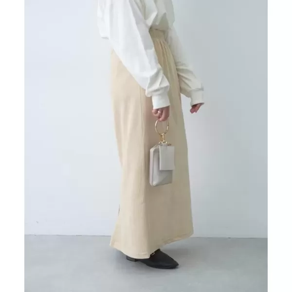 imagechouyatou Womens Cute Corduroy Midi Long Skirt High Elastic Waist Back Slit Vintage Maxi SkirtBeige