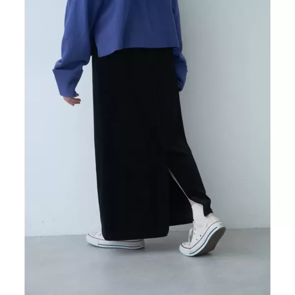 imagechouyatou Womens Cute Corduroy Midi Long Skirt High Elastic Waist Back Slit Vintage Maxi SkirtBlack