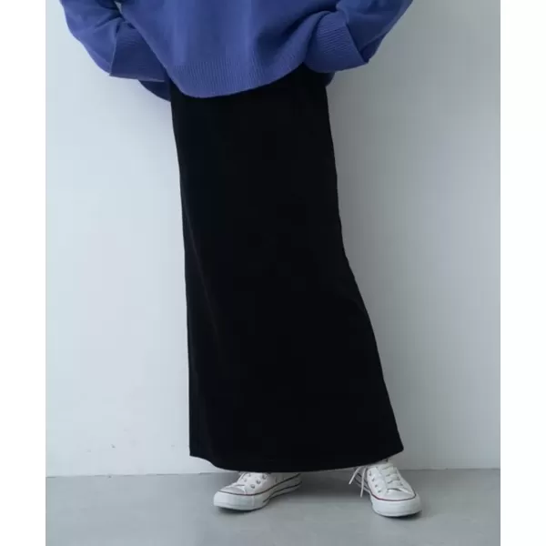 imagechouyatou Womens Cute Corduroy Midi Long Skirt High Elastic Waist Back Slit Vintage Maxi SkirtBlack