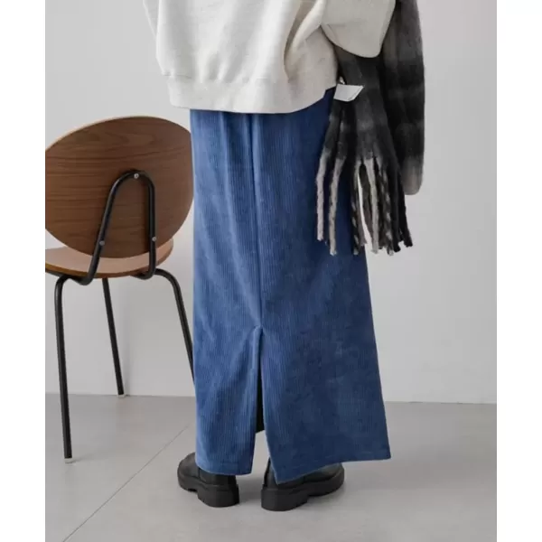 imagechouyatou Womens Cute Corduroy Midi Long Skirt High Elastic Waist Back Slit Vintage Maxi SkirtBlue