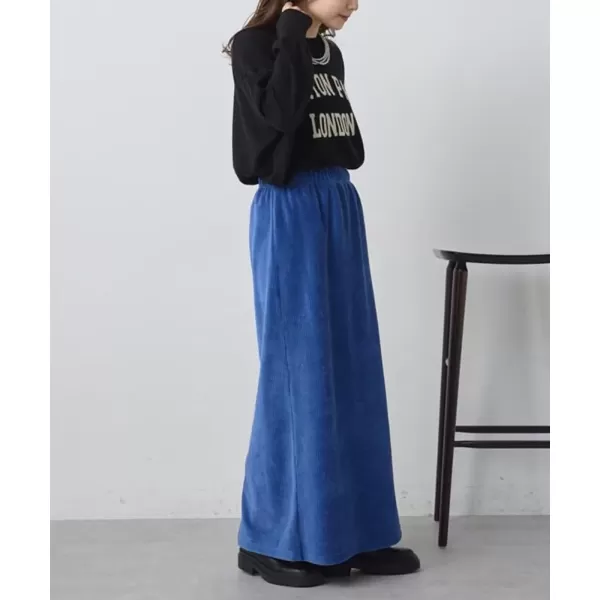 imagechouyatou Womens Cute Corduroy Midi Long Skirt High Elastic Waist Back Slit Vintage Maxi SkirtBlue