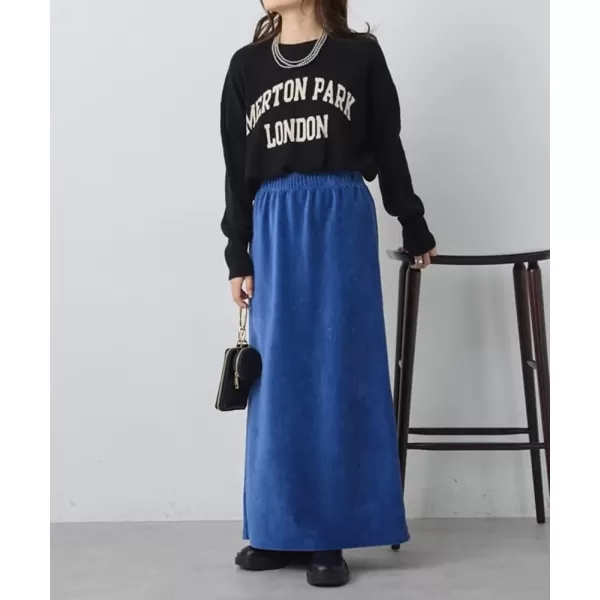imagechouyatou Womens Cute Corduroy Midi Long Skirt High Elastic Waist Back Slit Vintage Maxi SkirtBlue