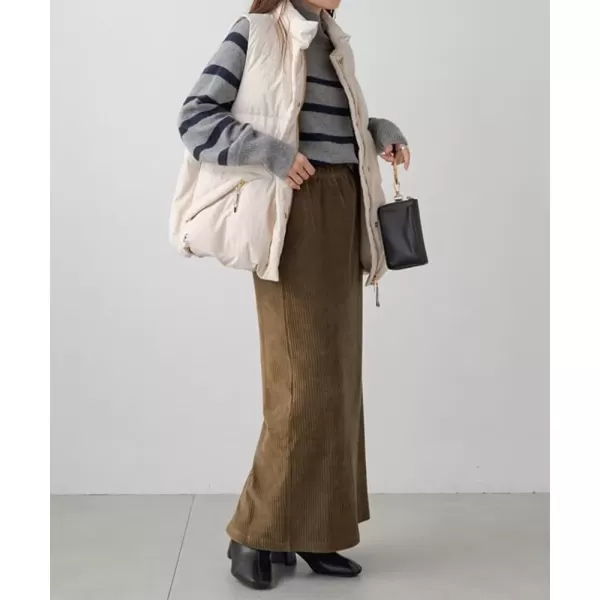 imagechouyatou Womens Cute Corduroy Midi Long Skirt High Elastic Waist Back Slit Vintage Maxi SkirtBrown