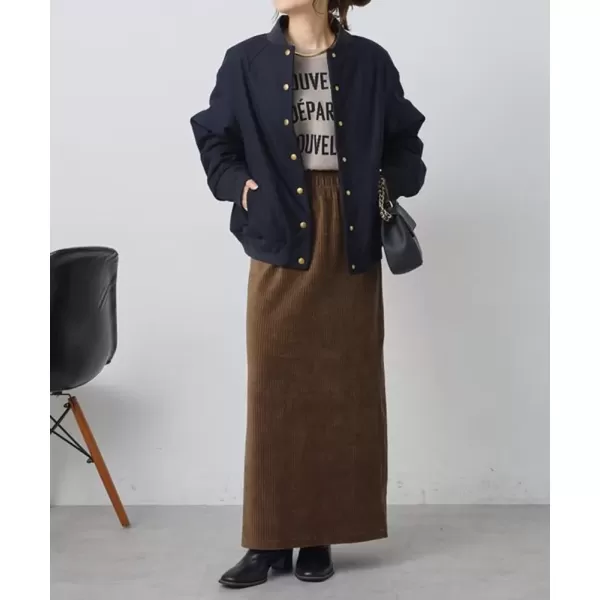 imagechouyatou Womens Cute Corduroy Midi Long Skirt High Elastic Waist Back Slit Vintage Maxi SkirtBrown