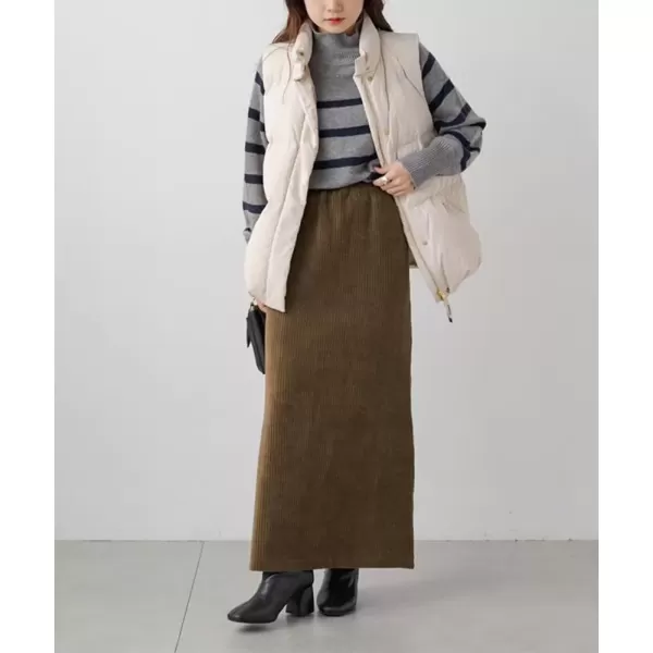 imagechouyatou Womens Cute Corduroy Midi Long Skirt High Elastic Waist Back Slit Vintage Maxi SkirtBrown