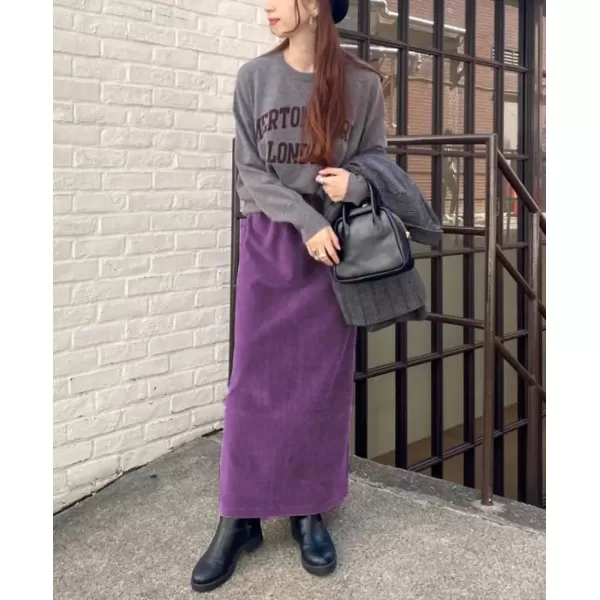 imagechouyatou Womens Cute Corduroy Midi Long Skirt High Elastic Waist Back Slit Vintage Maxi SkirtPurple