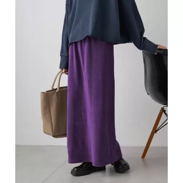 imagechouyatou Womens Cute Corduroy Midi Long Skirt High Elastic Waist Back Slit Vintage Maxi SkirtPurple