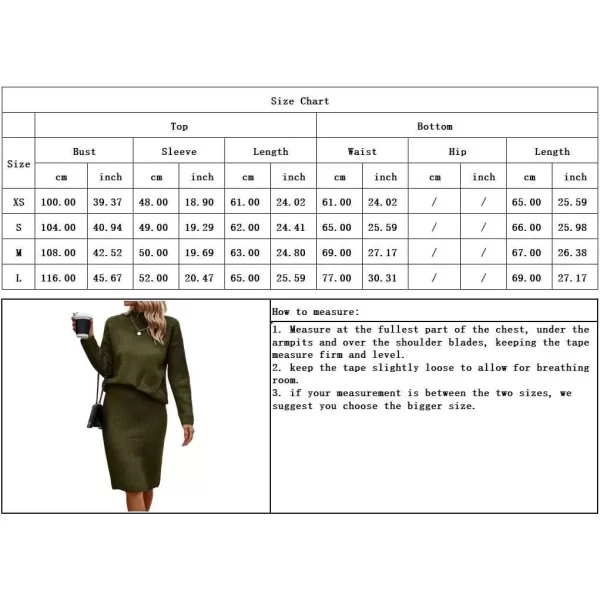 imagechouyatou Womens Fall 2 Piece Outfits Ribbed Knit Mock Neck Sweater Top Split Bodycon Pencil Skirt SetsArmy Green