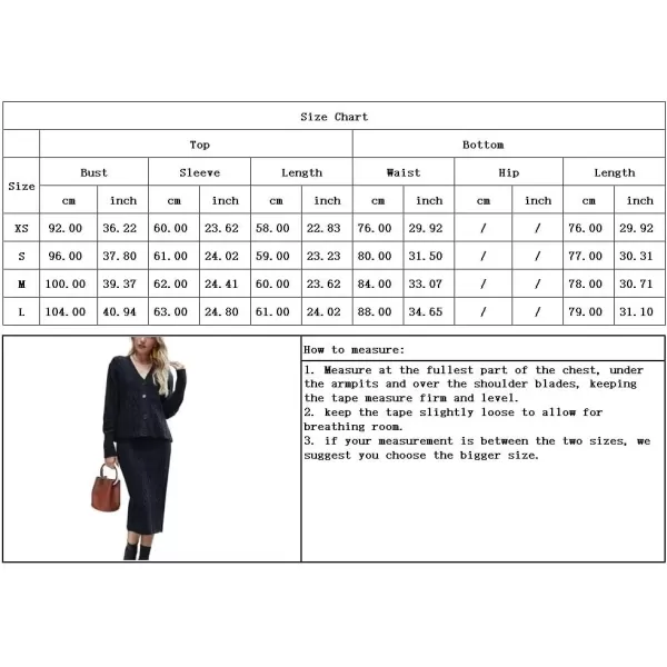 imagechouyatou Womens Fall Casual 2 Piece Outfits Cable Knit V Neck Cardigan Sweater Midi Pencil Skirt SetBlack