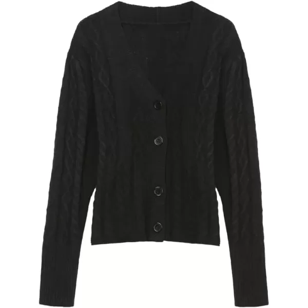 imagechouyatou Womens Fall Casual 2 Piece Outfits Cable Knit V Neck Cardigan Sweater Midi Pencil Skirt SetBlack