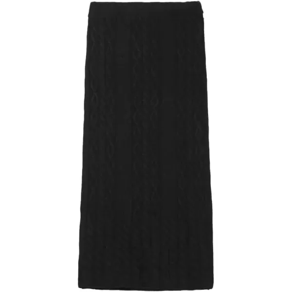 imagechouyatou Womens Fall Casual 2 Piece Outfits Cable Knit V Neck Cardigan Sweater Midi Pencil Skirt SetBlack