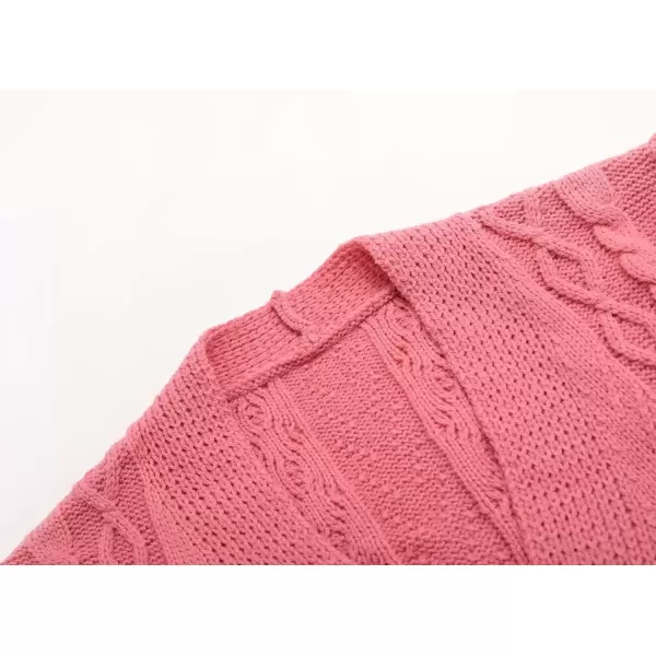 imagechouyatou Womens Fall Casual 2 Piece Outfits Cable Knit V Neck Cardigan Sweater Midi Pencil Skirt SetPink