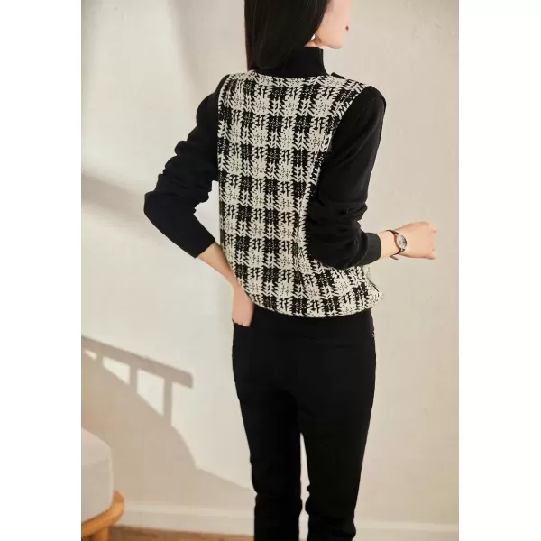 imagechouyatou Womens Fall Fake 2 Piece Floral Knitted Pullover Sweater Mock Neck Business Casual Sweater TopBlack