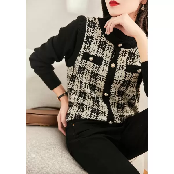 imagechouyatou Womens Fall Fake 2 Piece Floral Knitted Pullover Sweater Mock Neck Business Casual Sweater TopBlack