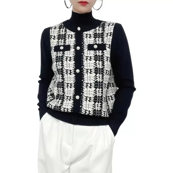 imagechouyatou Womens Fall Fake 2 Piece Floral Knitted Pullover Sweater Mock Neck Business Casual Sweater TopBlack