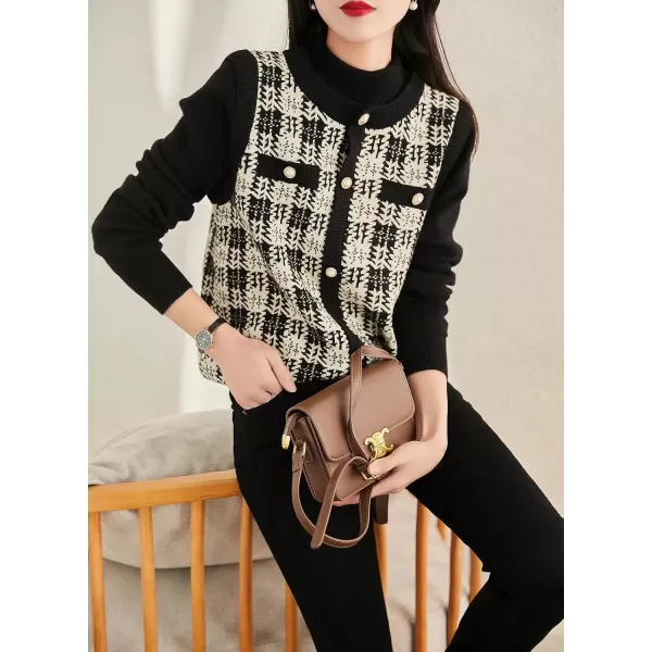 imagechouyatou Womens Fall Fake 2 Piece Floral Knitted Pullover Sweater Mock Neck Business Casual Sweater TopBlack