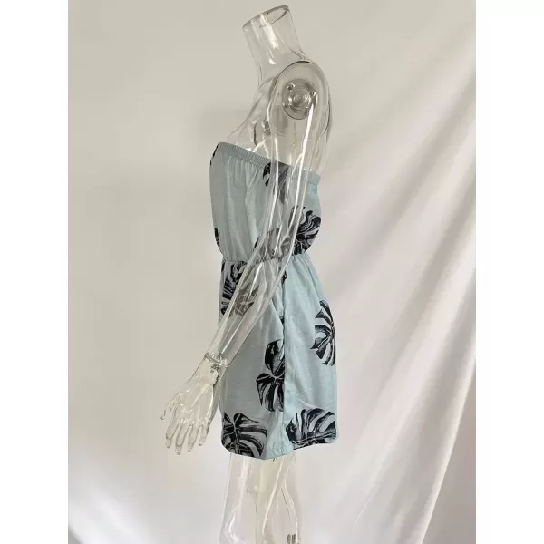 imagechouyatou Womens Floral Print Wide leg Romper Shorts Strapless Bandeau Jumpsuit Overall PantsLight Gray