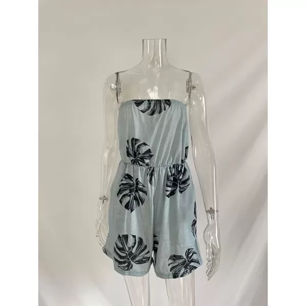 imagechouyatou Womens Floral Print Wide leg Romper Shorts Strapless Bandeau Jumpsuit Overall PantsLight Gray