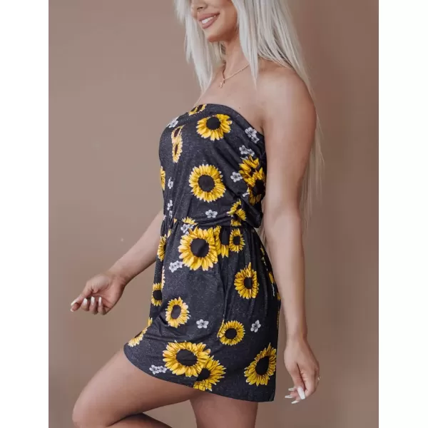 imagechouyatou Womens Floral Print Wide leg Romper Shorts Strapless Bandeau Jumpsuit Overall PantsYellow