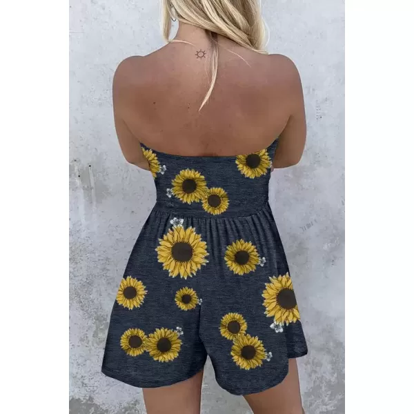 imagechouyatou Womens Floral Print Wide leg Romper Shorts Strapless Bandeau Jumpsuit Overall PantsYellow