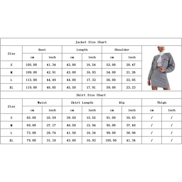 imagechouyatou Womens Office Business Suit Set 2 Piece Outfits Houndstooth Blazer and Skirt SetsBlack