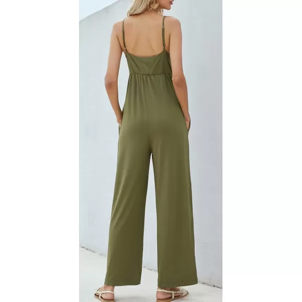 imagechouyatou Womens Sexy Adjusted Strappy Stretched Wide Legs Boho Long Beach Pants Camisole Jumpsuit OverallsArmy Green