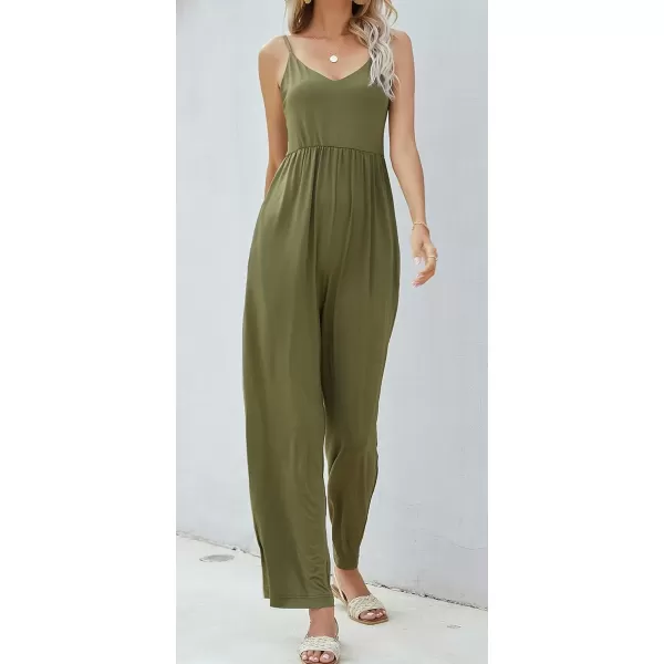 imagechouyatou Womens Sexy Adjusted Strappy Stretched Wide Legs Boho Long Beach Pants Camisole Jumpsuit OverallsArmy Green