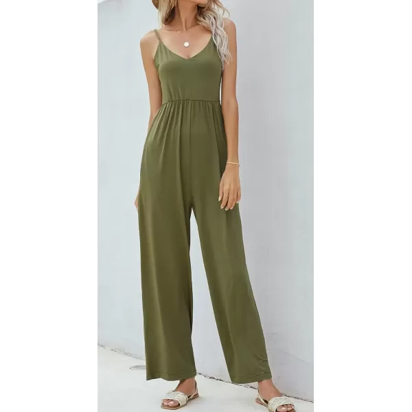 imagechouyatou Womens Sexy Adjusted Strappy Stretched Wide Legs Boho Long Beach Pants Camisole Jumpsuit OverallsArmy Green