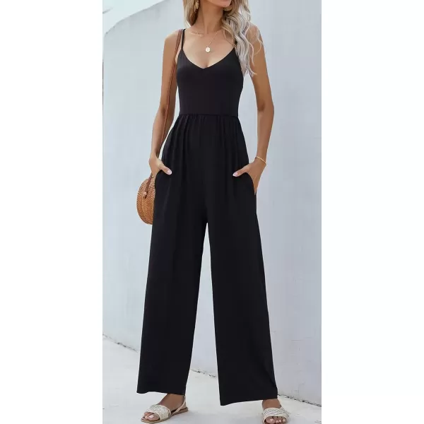 imagechouyatou Womens Sexy Adjusted Strappy Stretched Wide Legs Boho Long Beach Pants Camisole Jumpsuit OverallsBlack