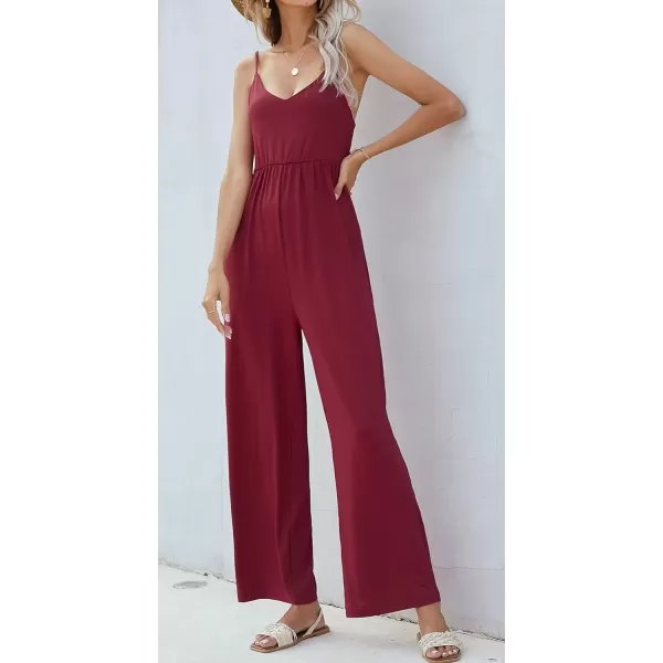 imagechouyatou Womens Sexy Adjusted Strappy Stretched Wide Legs Boho Long Beach Pants Camisole Jumpsuit OverallsWine Red