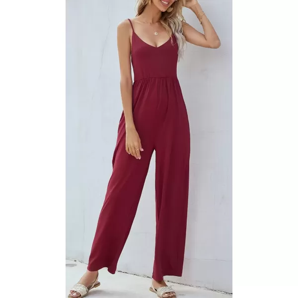 imagechouyatou Womens Sexy Adjusted Strappy Stretched Wide Legs Boho Long Beach Pants Camisole Jumpsuit OverallsWine Red