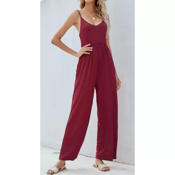 imagechouyatou Womens Sexy Adjusted Strappy Stretched Wide Legs Boho Long Beach Pants Camisole Jumpsuit OverallsWine Red