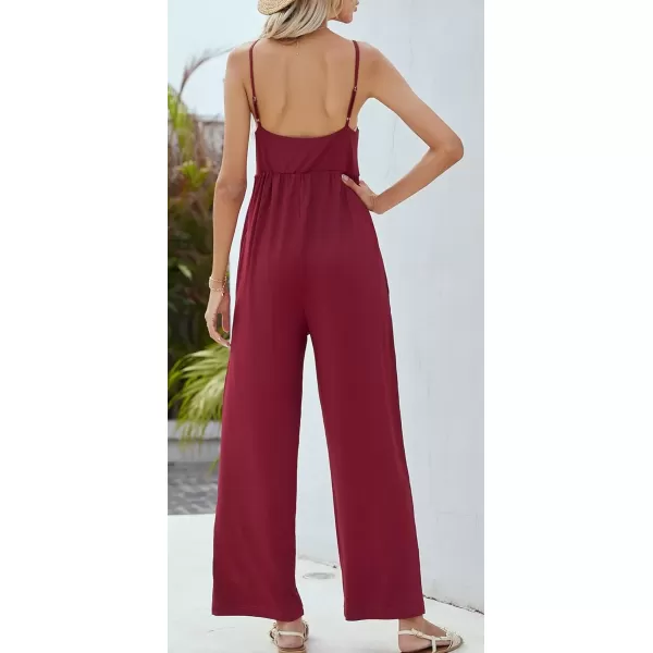 imagechouyatou Womens Sexy Adjusted Strappy Stretched Wide Legs Boho Long Beach Pants Camisole Jumpsuit OverallsWine Red
