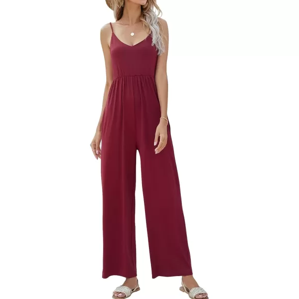 imagechouyatou Womens Sexy Adjusted Strappy Stretched Wide Legs Boho Long Beach Pants Camisole Jumpsuit OverallsWine Red